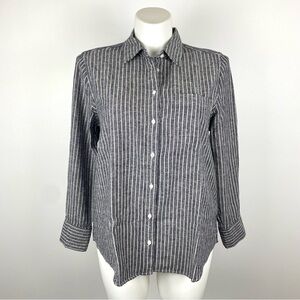 Banana Republic Long Sleeve Classic Linen Blend Black Stripe Button Down Shirt L